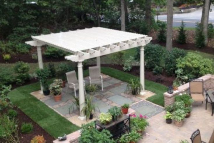 Garden with a Freestanding Pergola on the Patio