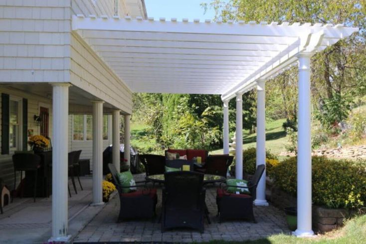 Patio Pergola Kit Assembled Over Outdoor Seating Area
