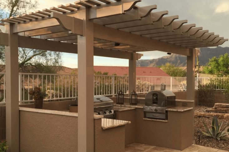 Outdoor kitchen with homemade pergola