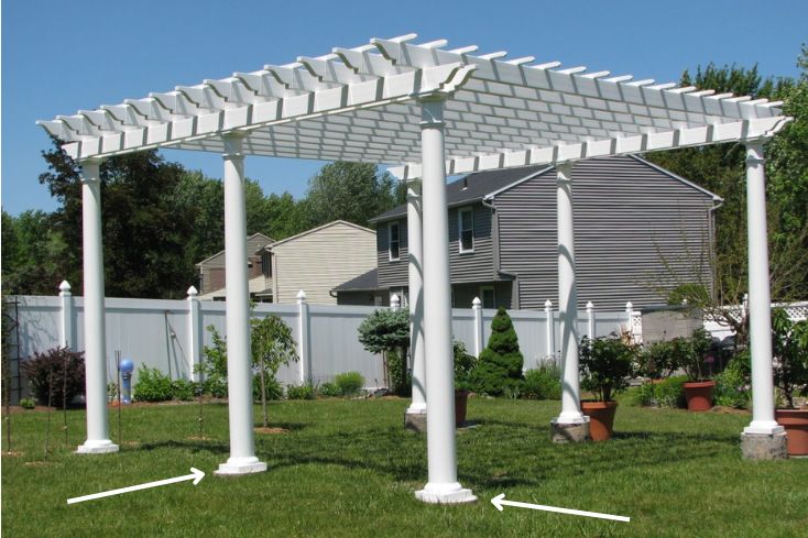 Pergola post and base example on vinyl pergola kit