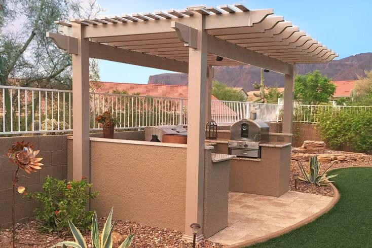 tan backyard rectangular shaped pergola garden spot free standing