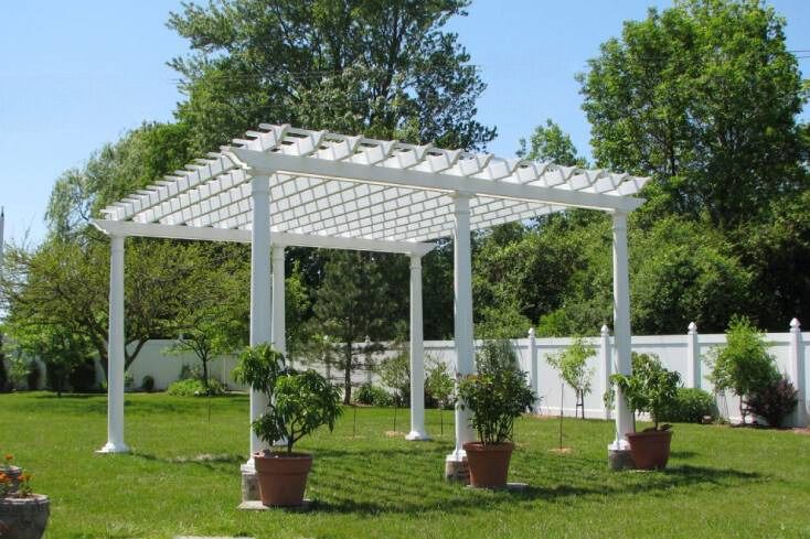 white backyard rectangular shaped pergola tuscany free standing