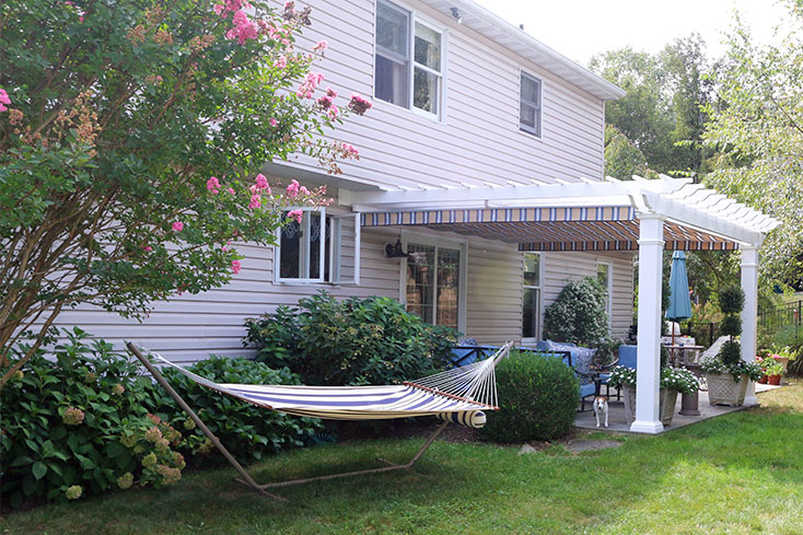 white 16x16 pergola kits custom with chairs and hamock