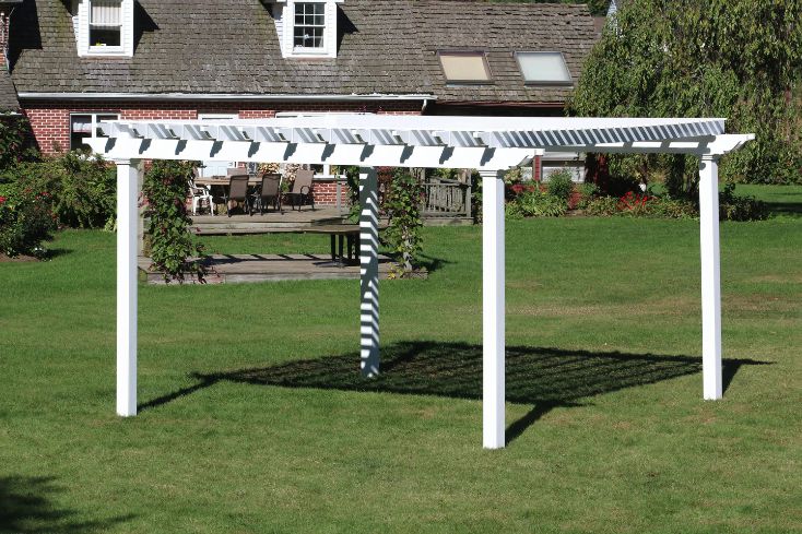 freestanding white 16x16 pergola plan in backyard