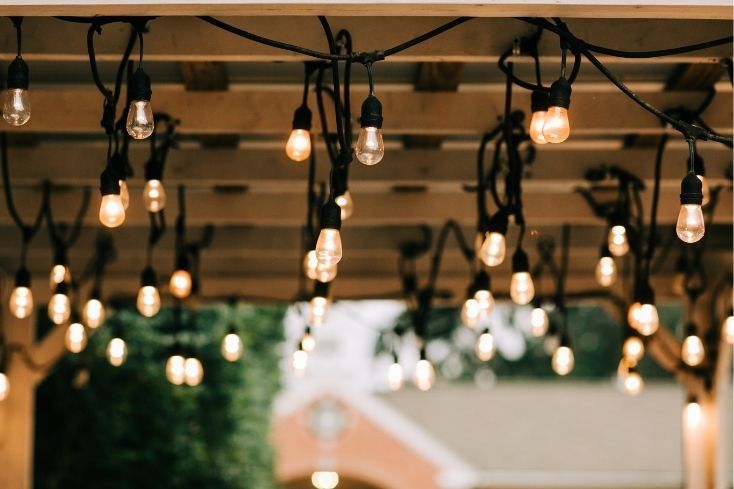 Pergola accessories ideas showing warm lights